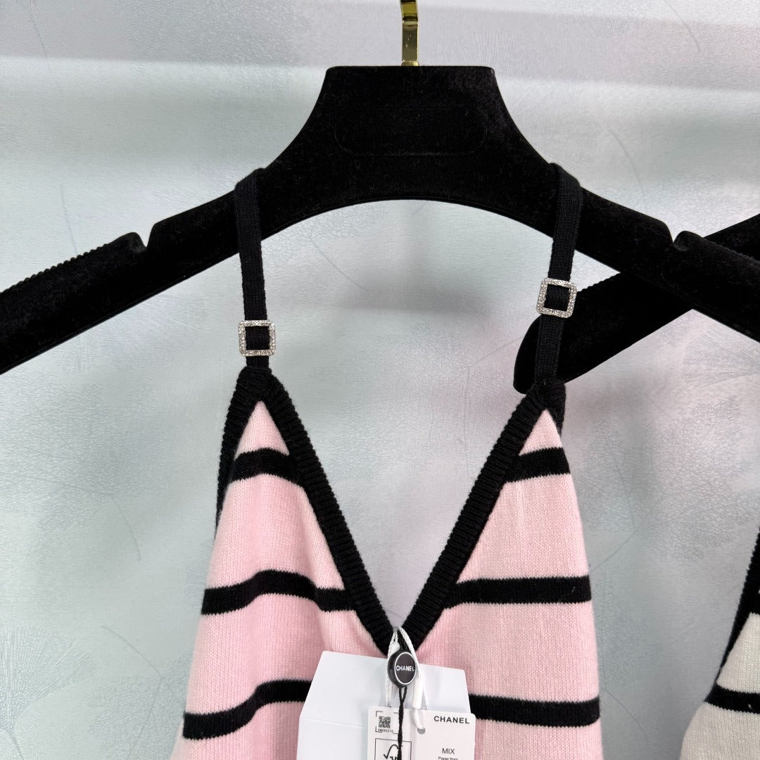 c 25s neues Produkt! Colorblocking Stripe Hanging Neck Knit Tank Top 