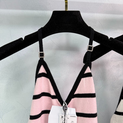 c 25s neues Produkt! Colorblocking Stripe Hanging Neck Knit Tank Top 