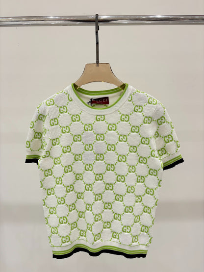 G 25 Frühen Frühling Neue Applizierte All-over-Print Casual Strick Kurzarm 