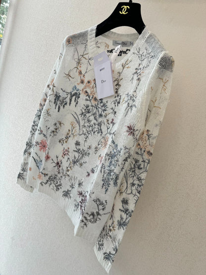 D 25 All-over embroidery Round neck, long sleeves(BLAKC/WHITE)