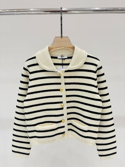 CE 25 Early Spring New Metal Button Striped Casual Knit Card
