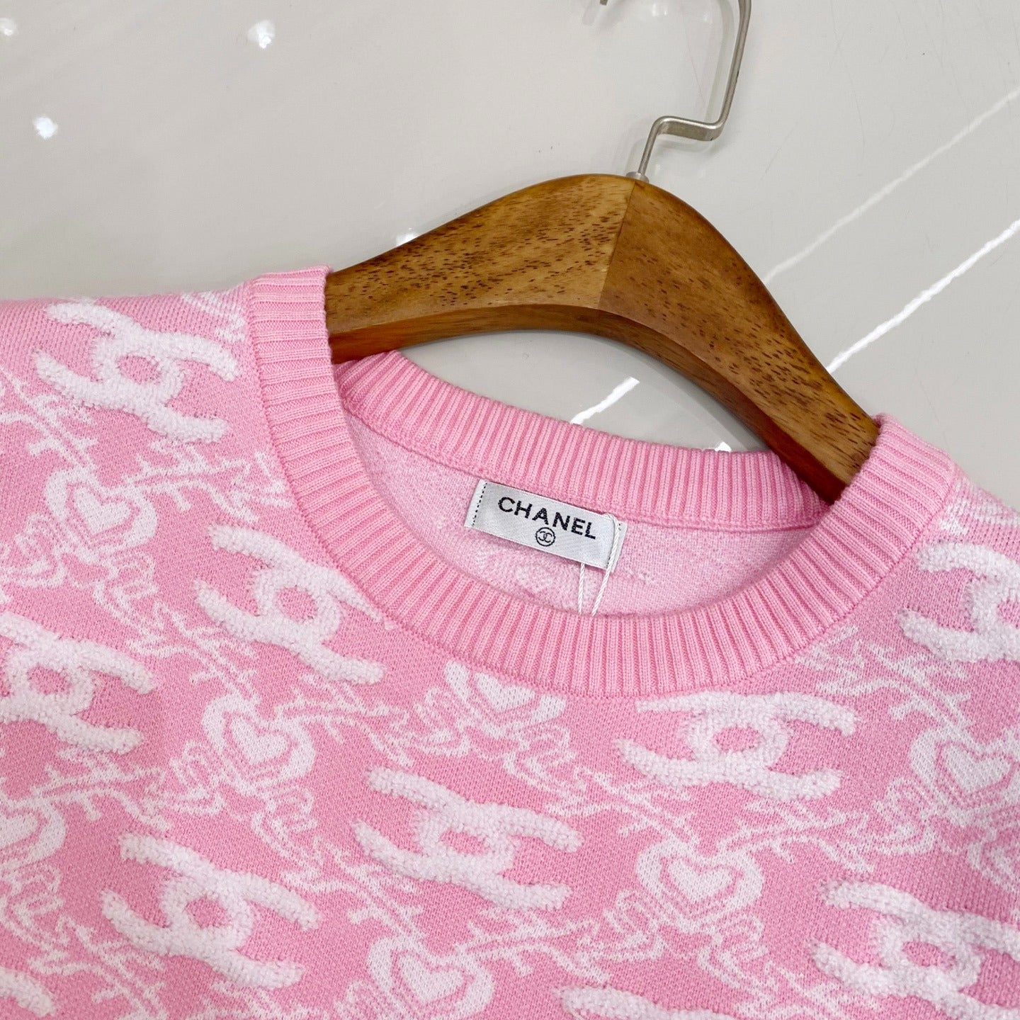 C 25 Spring new full print jacquard knit round neck short sleeve T-shirt