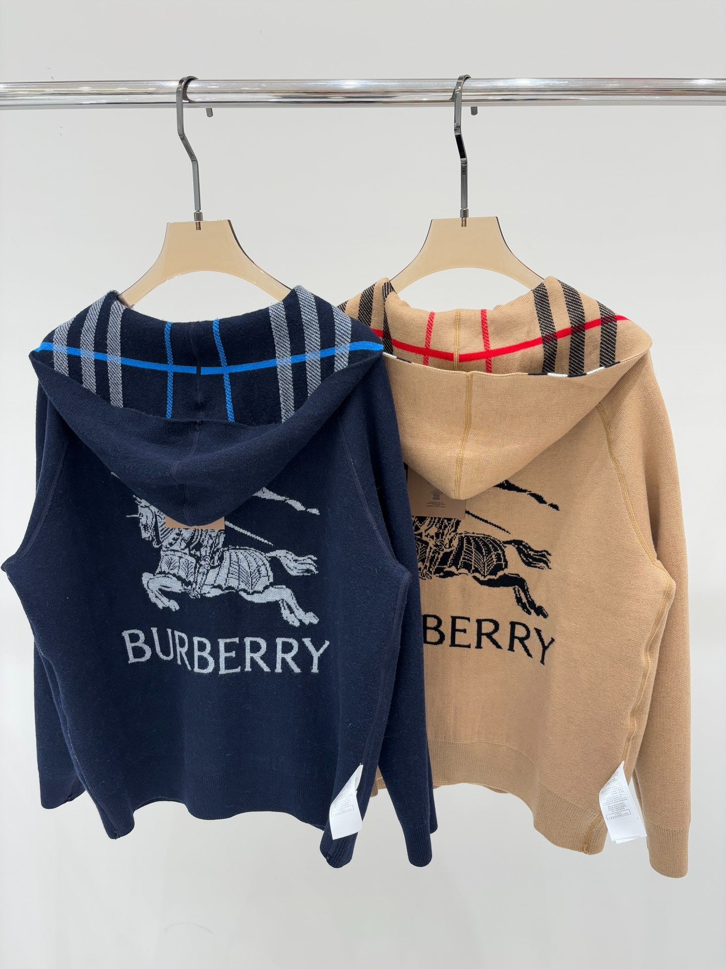 BU 25 Early Fall New Hooded Plaid Simple Two-Way Knit Jacket