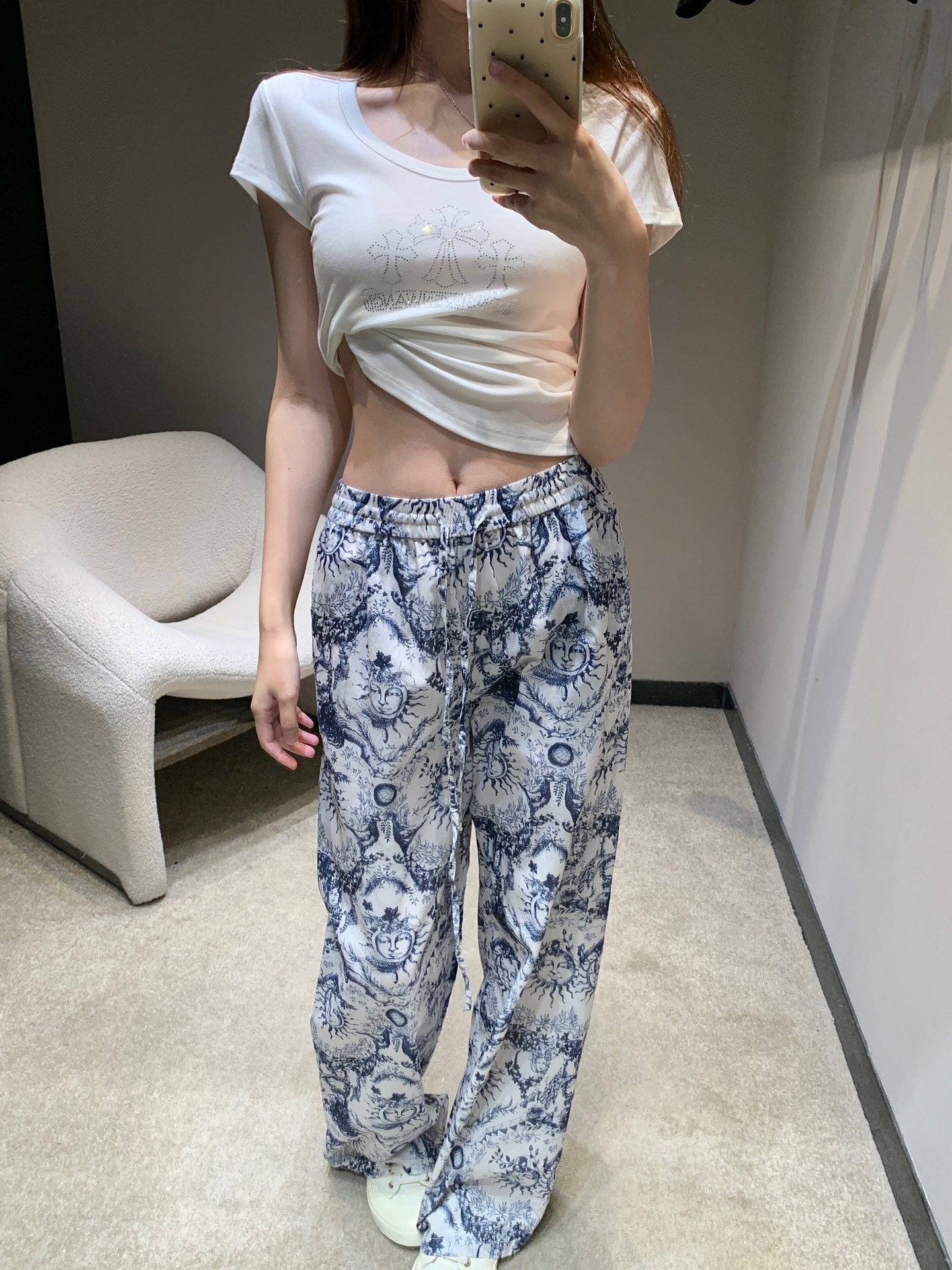 D 25Ss Spring and Summer New Sun Goddess Printed Casual Trousers