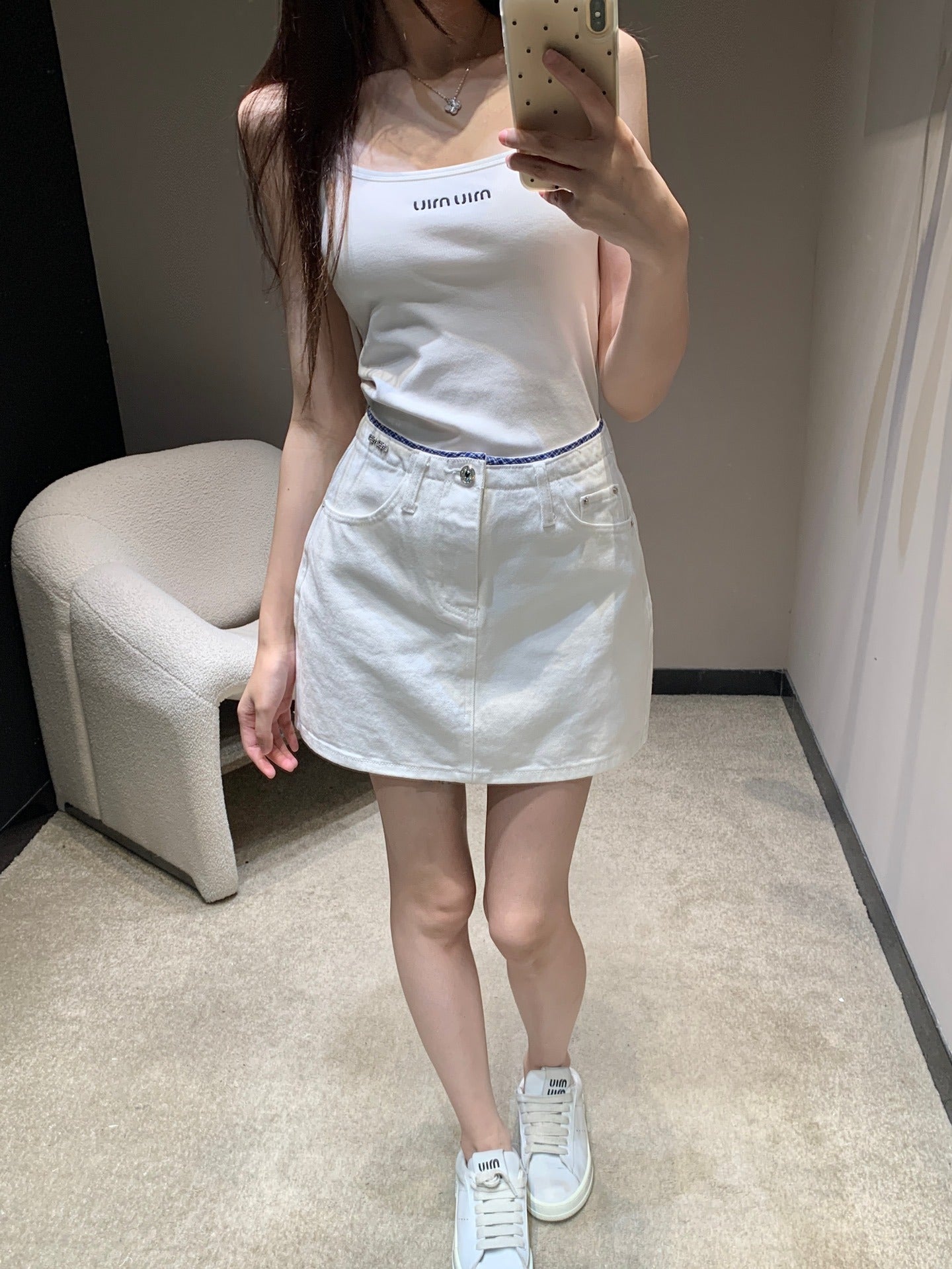 M 25 Heavy duty embroidered white denim half skirt