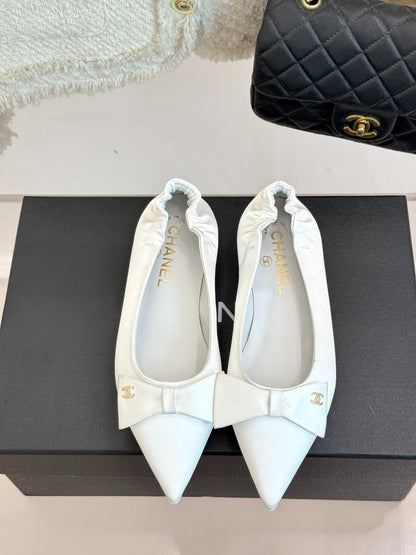 C 25A New Pointed Toe Bow Ballet Shoes