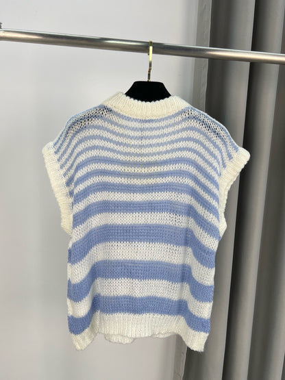 LO 25 Logo jacquard cutout round neck knit tank top