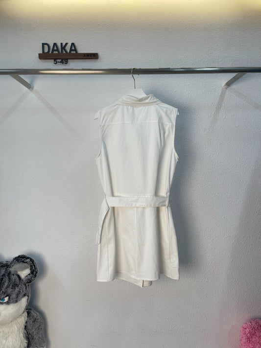 D 25 White Sleeveless Sleeveless Vest Waisted Shirt Dresses