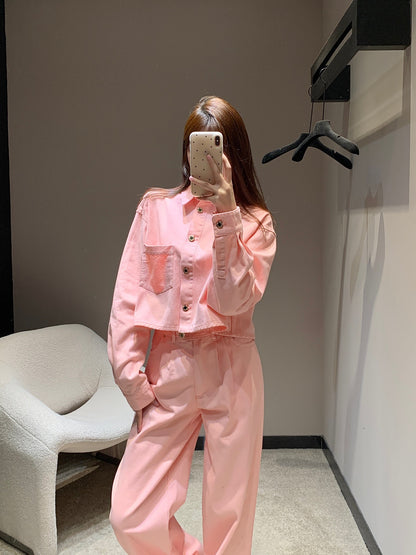 L 25Ss Spring/Summer New Pink Denim + Wide Leg Pants