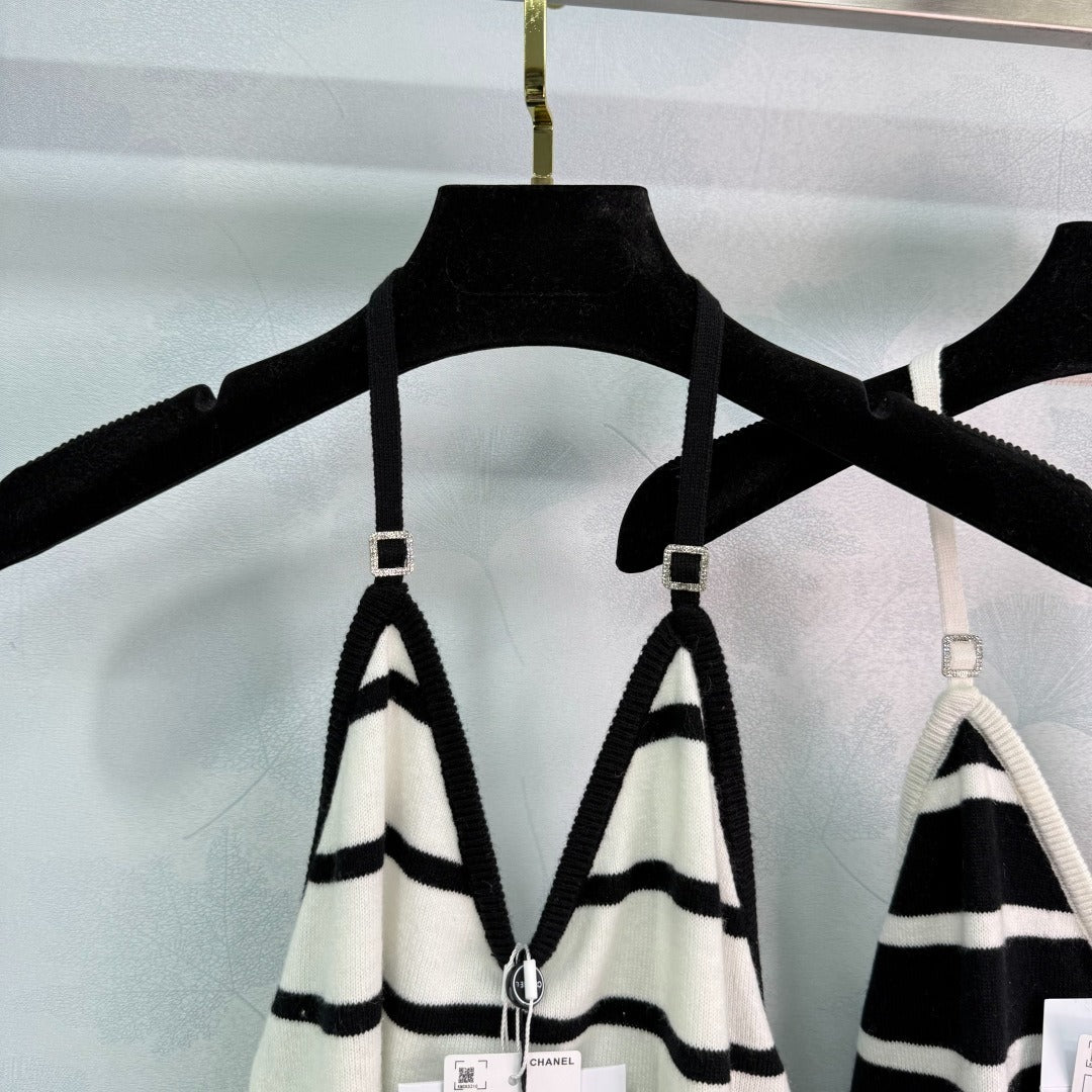 c 25s neues Produkt! Colorblocking Stripe Hanging Neck Knit Tank Top 