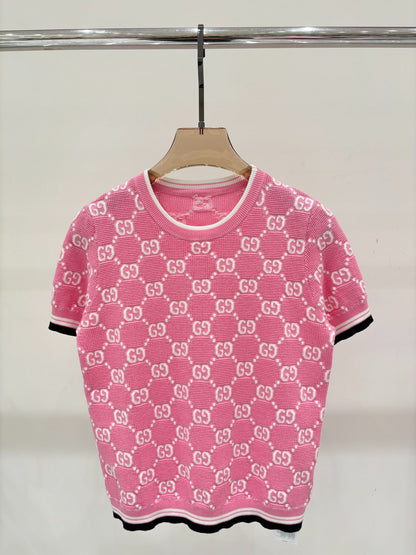 G 25 Frühen Frühling Neue Applizierte All-over-Print Casual Strick Kurzarm 