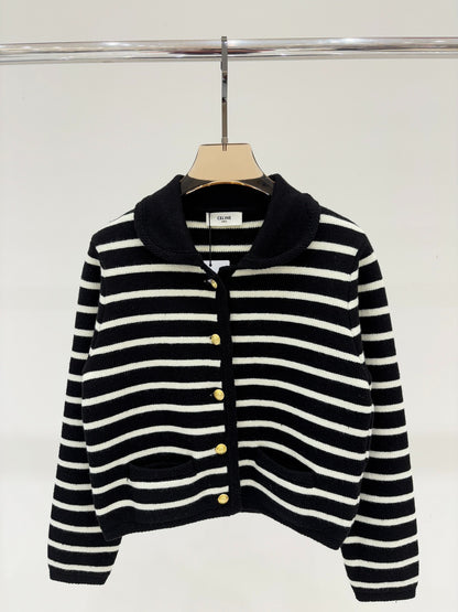 CE 25 Early Spring New Metal Button Striped Casual Knit Card
