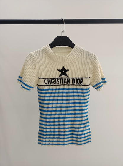 D 25 Pentagram Star Monogrammed Striped Knit Top