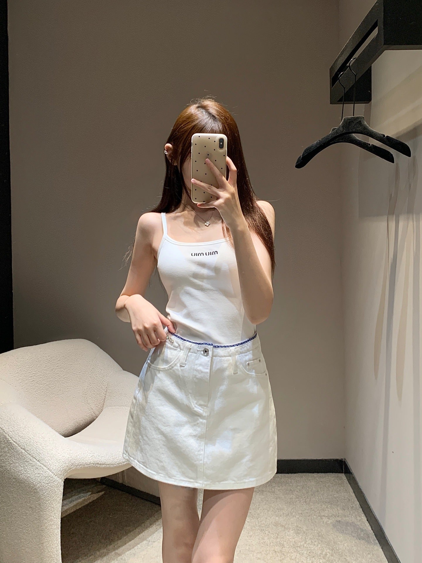 M 25 Heavy duty embroidered white denim half skirt