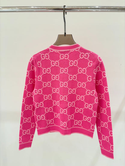 G 24 Early Autumn New round neck color blocking  jacquard knit cardigan