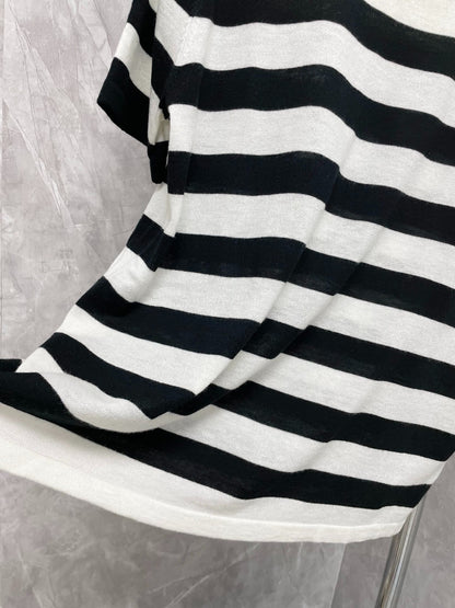 CE 25 New Classic Black and White Striped Arc de Triomphe Embroidered Short Sleeve