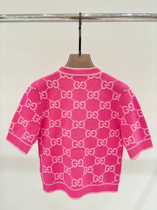 G 24 Summer New jacquard letter round neck knit short sleeve