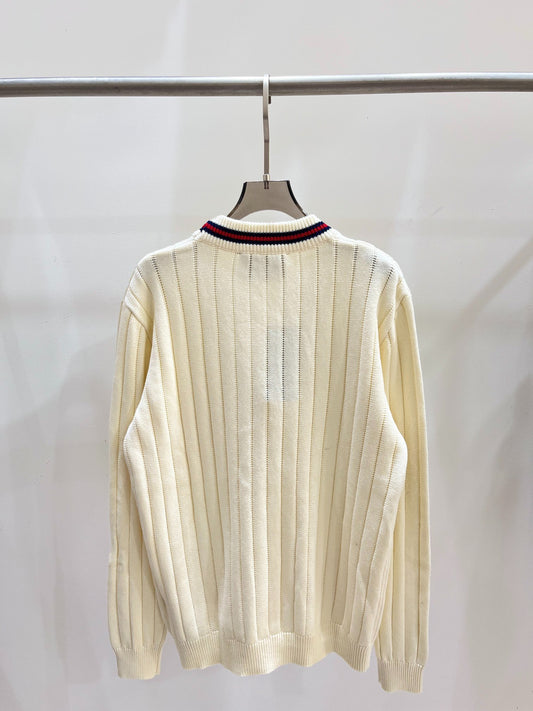 G 25 V-Neck Knit Vertical Stripe Knit Cardigan