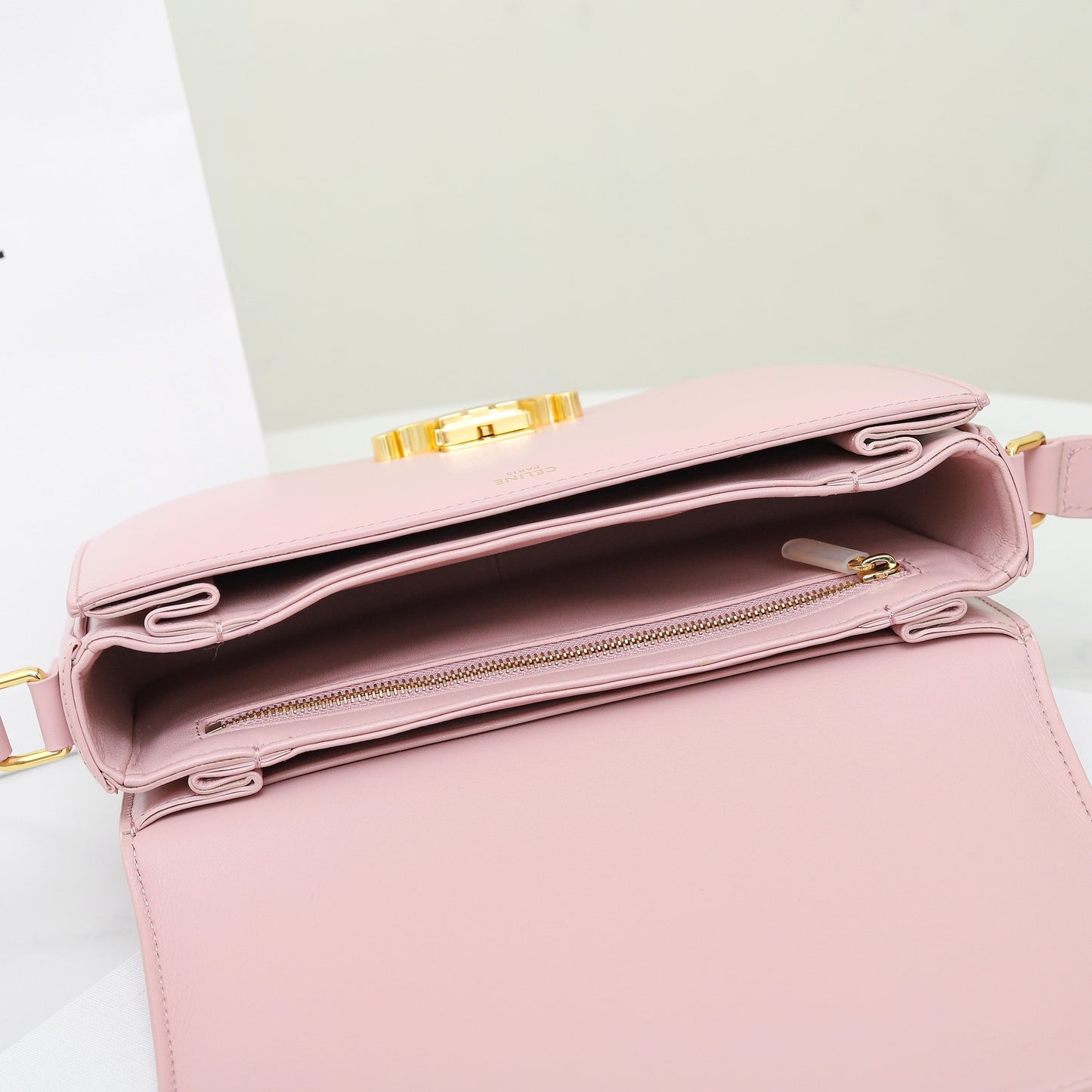 CE 25 Cowhide gold buckle pink shoulder bag