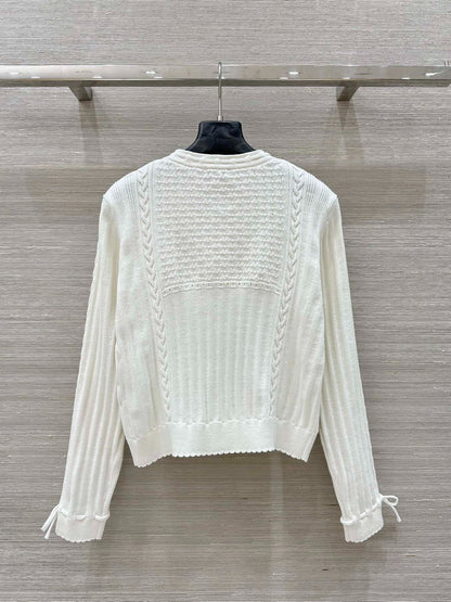 C 25 Pure White Simple Bow Cardigan