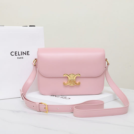 CE 25 Cowhide gold buckle pink shoulder bag