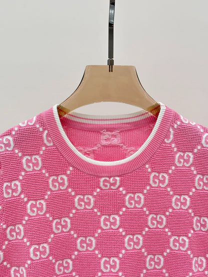 G 25 Frühen Frühling Neue Applizierte All-over-Print Casual Strick Kurzarm 