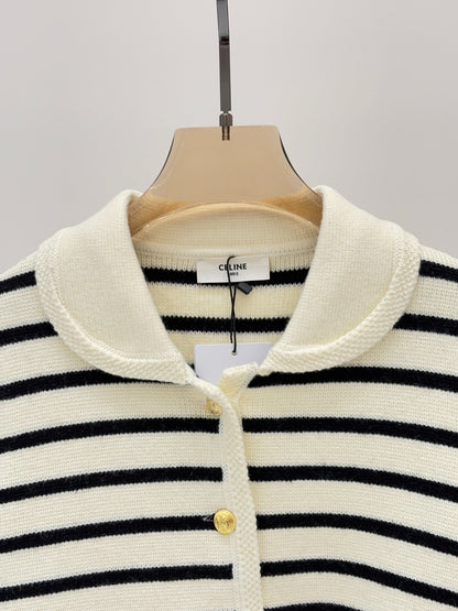 CE 25 Early Spring New Metal Button Striped Casual Knit Card