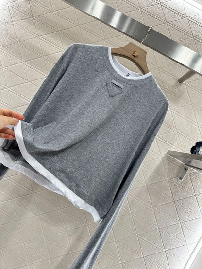 P 25 False Two Piece Round Neck Long Sleeve