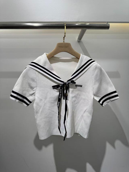 M 25 Knit Short Sleeve Navy Collar