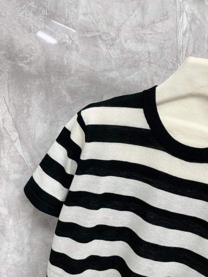 CE 25 New Classic Black and White Striped Arc de Triomphe Embroidered Short Sleeve