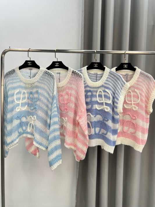 LO 25 Logo jacquard cutout round neck knit tank top
