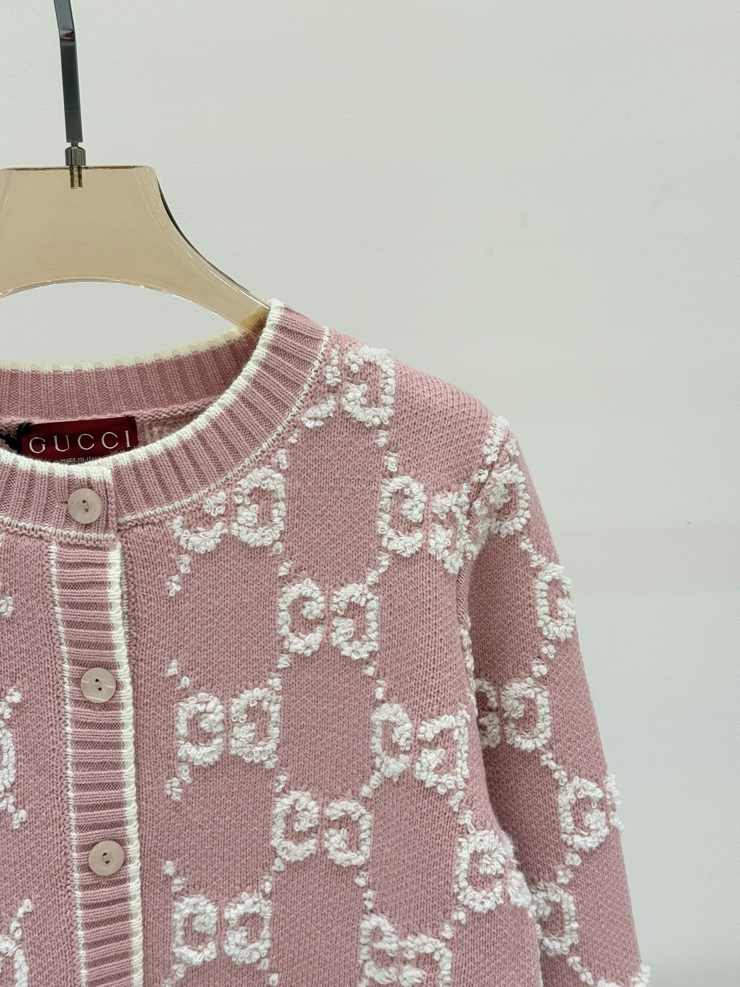 G 25 early spring new round neck letter logo jacquard full print casual knit cardigan