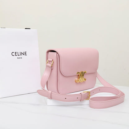 CE 25 Cowhide gold buckle pink shoulder bag