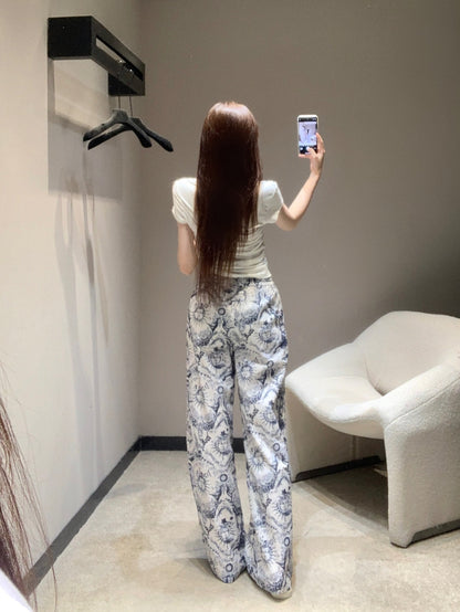 D 25Ss Spring and Summer New Sun Goddess Printed Casual Trousers