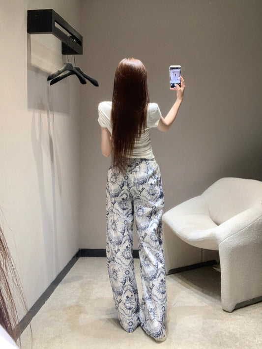 D 25Ss Spring and Summer New Sun Goddess Printed Casual Trousers