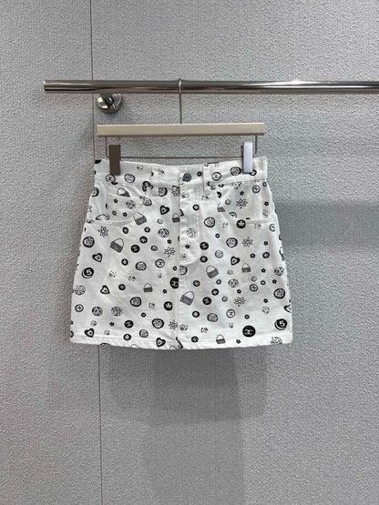 C 25Ss spring and summer new Printed denim suspenders + skirt