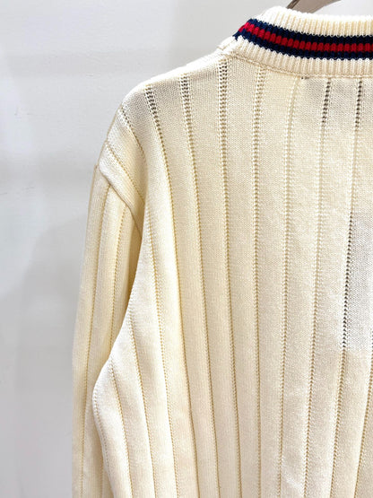 G 25 V-Neck Knit Vertical Stripe Knit Cardigan