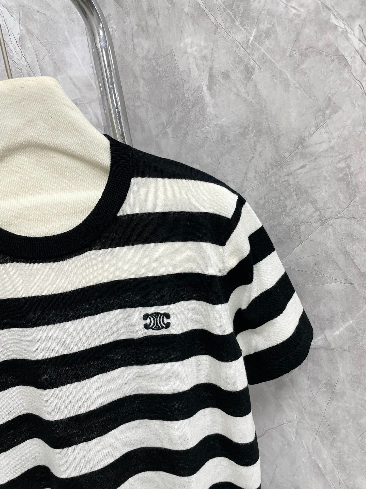 CE 25 New Classic Black and White Striped Arc de Triomphe Embroidered Short Sleeve