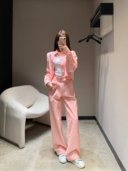 L 25Ss Spring/Summer New Pink Denim + Wide Leg Pants