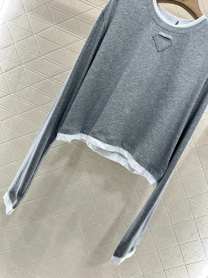 P 25 False Two Piece Round Neck Long Sleeve
