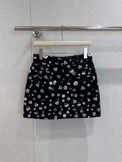 C 25Ss spring and summer new Printed denim suspenders + skirt