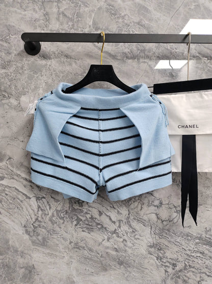 C 25 Light blue and black striped Swallow buttons short skirt