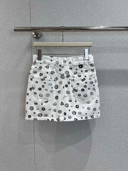 C 25Ss spring and summer new Printed denim suspenders + skirt