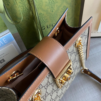 G Padlock small shoulder bag Beige/ebony GG Supreme canvas, with brown leather detail