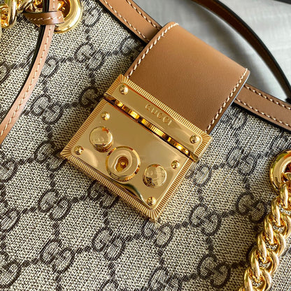 G Padlock small shoulder bag Beige/ebony GG Supreme canvas, with brown leather detail