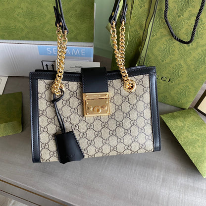 G Padlock small shoulder bag Beige/ebony GG Supreme canvas, with brown leather detail