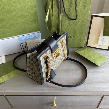 G Padlock small shoulder bag Beige/ebony GG Supreme canvas, with brown leather detail