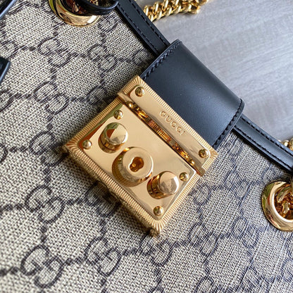 G Padlock small shoulder bag Beige/ebony GG Supreme canvas, with brown leather detail