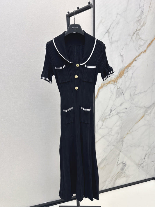 C 25SS Knitted dress(Black,white)