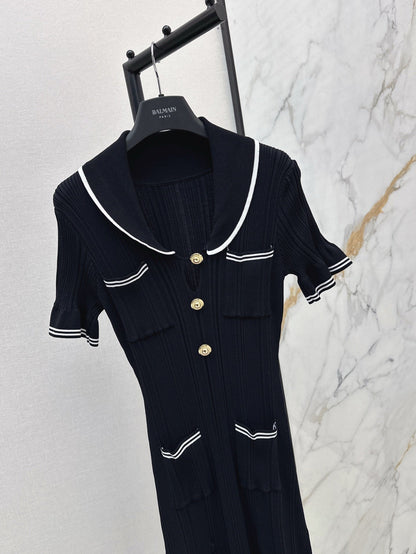 C 25SS Knitted dress(Black,white)